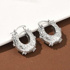 ブラスマイクロパヴェクリアキュービックジルコニアフープピアス  カドミウムフリー＆鉛フリー  長持ちメッキ  ラックめっき  テクスチャ  プラチナ  22x19x8.5mm&nbsp;LS-EJEW-C181-07P