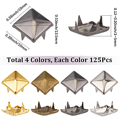 真鍮スタッドリベット500色4個  DIYレザークラフト用  正方形  ミックスカラー  10x10x3~5mm  125個/カラー&nbsp;KK-SP0002-54