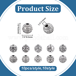 100Pcs 10 Styles Tibetan Style Alloy Beads&nbsp;FIND-PH0060-13