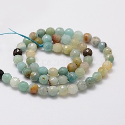 Faceted Round Natural Flower Amazonite Bead Strands&nbsp;G-L437-34-6mm
