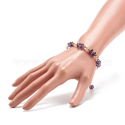 女性のためのガラスロンデルと真鍮ビーズのブレスレット  パープル  6-1/2インチ（16.4cm）&nbsp;BJEW-JB08605