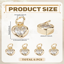 6Pcs Brass Micro Pave Grade AAA Cubic Zirconia Charms&nbsp;ZIRC-LP0001-33G