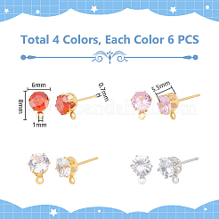 12 Pairs 4 Colors Brass Cubic Zirconia Stud Earring Findings&nbsp;KK-UN0001-82