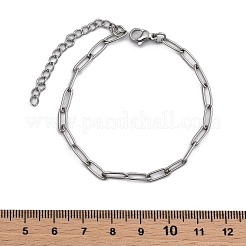変色しにくい304ステンレススチールペーパークリップチェーンブレスレット男性用女性用  ステンレス鋼色  6-3/4インチ（17cm）  リンク：10x3.5x0.8mm&nbsp;BJEW-E031-03P-05