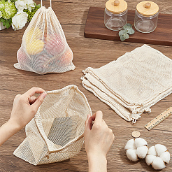 コットンメッシュ巾着バッグ  長方形  小麦  30x24.5x0.7cm&nbsp;ABAG-WH0063-133B