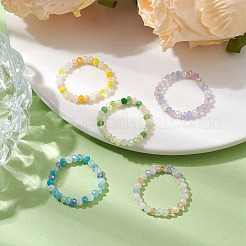 5Pcs 5 Colors Electroplate Glass Stretch Rings&nbsp;RJEW-JR00681