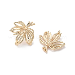 女性用真鍮スタッドピアス  カン付き  葉  14KGP本金メッキ  22x21.5mm  穴：1.2mm  ピン：12x0.7mm&nbsp;LS-KK-A244-12G