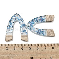 ウッドペンダント  樹脂と金箔  アーチ  ディープスカイブルー  37.5x29x4mm  穴：2mm&nbsp;FIND-B042-18A