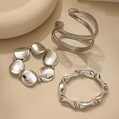 Iron & CCB Plastic Beaded Stretch Bracelets & Cuff Bangles Set for Women&nbsp;FS-WGEA17F-01