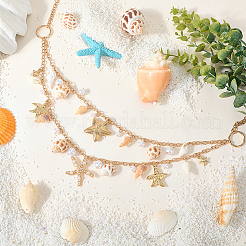 1Pc Starfish Shell Alloy & Resin & Natural Shell Double Layer Tassel Summer Beach Waist Chains for Sexy Bikini&nbsp;AJEW-CY0001-94
