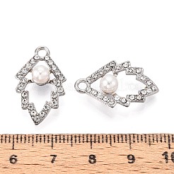 合金とラインストーンの模造真珠ペンダント  葉  プラチナ  22x13.3x6mm  穴：2mm&nbsp;PALLOY-T092-06P
