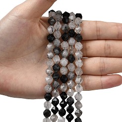 Natural Tourmalinated Quartz/Black Rutilated Quartz Beads Strands&nbsp;G-Z119-A15-02