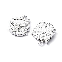 合金クリスタルラインストーンペンダント  バタフライチャーム付きフラットラウンド  プラチナ  17.5x15x3mm  穴：1.6mm&nbsp;FIND-YW0001-89