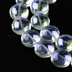 透明電気メッキガラスビーズ連売り  フラットラウンド  きいろ  12~12.5x8mm  穴：1mm  約50個/連  23.62''（60センチメートル）&nbsp;EGLA-K061-05A-02