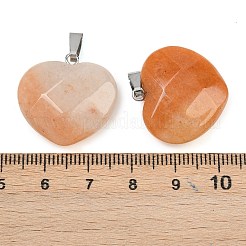 天然石レッドアベンチュリンペンダント  多面カットハートチャーム  鉄製のベール付き  プラチナ  21.5~22.5x23~23.5x9~10mm  穴：2.5x7~7.5mm&nbsp;G-A281-02P-01