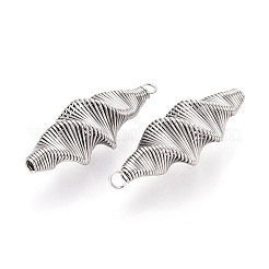 304ステンレスペンダント  ねじれた螺旋チャーム  ステンレス鋼色  37.5x13x13mm  穴：2.5mm&nbsp;STAS-T073-77P
