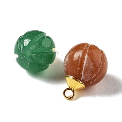 天然翡翠チャーム1セット  ゴールドトーン真鍮ビーズキャップペンダントベイル付き  秋  カボチャ  10x7.5mm  穴：1.6mm  20個/セット&nbsp;HJEW-FH0006-49
