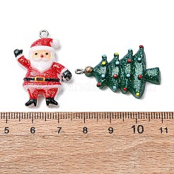 クリスマスの不透明な樹脂ペンダント  プラチナアイアンループ＆グリッターパウダー付き  混合図形  19.5~33.5x15~29x5~9.5mm  穴：1.8mm&nbsp;RESI-K049-01A