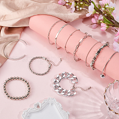 2セット2スタイルの合金チェーンブレスレットとバングルセット（女性用）  プラチナ  8.70インチ（22.1cm）  5個/セット&nbsp;BJEW-SP0001-34A