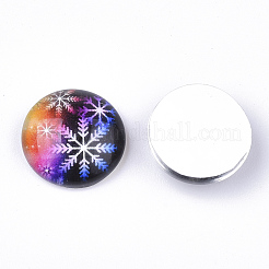 フラットバックガラスカボションハンドメイドDIYパーツ  ドーム/ハーフラウンド  クリスマステーマ  雪の結晶模様  ミックスカラー  12x4mm&nbsp;GGLA-S047-01C