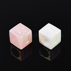 プラスチックビーズ  模造ゼリー  文字付きのキューブ  ABカラーメッキ  ミックスカラー  6x6x6mm  穴：3.5mm  約3571個/500g&nbsp;KY-N026-28