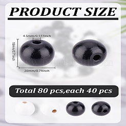80色プリント木製ヨーロピアンビーズ2個  ラウンド  ミックスカラー  19~20x17.5~18mm  穴：4.5mm  40個/カラー&nbsp;WOOD-LP0001-01
