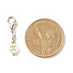 メッキアクリルパーツ装飾  亜鉛合金カニカンと鉄のパーツ  アルファベット付きのフラットラウンド  ホワイト  28mm  26個/セット&nbsp;HJEW-JM00627