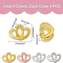 16セット4色真鍮2ループハートインターロッキングクラスプDIYジュエリー用  ミックスカラー  13x17x2mm  穴：1.5x1mm  4セット/カラー&nbsp;KK-FH0004-13