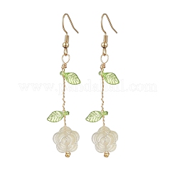 花ガラスダングルのピアス  アクリルと  ゴールドカラー  ライトカーキ  60x12mm&nbsp;EJEW-JE06445-02