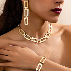 Rectangle Alloy Link Chain Necklaces & Bracelets & Stud Dangle Earrings Sets&nbsp;FS-WG74F2B-01
