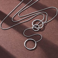 304ステンレススチールトリプルリングラリアットネックレス  ステンレス鋼色  長さ27.17インチ(69cm)+60mmエクステンダー&nbsp;NJEW-R026-16P