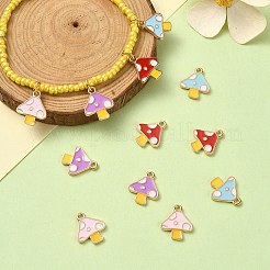 20色の秋をテーマにした合金エナメルチャーム4個。  キノコ  ライトゴールド  ミックスカラー  15x13x1.5mm  穴：1.5mm  5個/カラー&nbsp;ENAM-YW0003-40