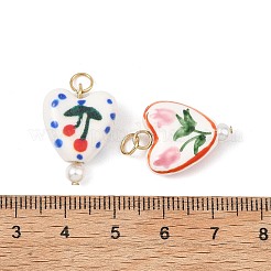 Hand Painted Floral & Cherry Pattern Heart Porcelain Pendants&nbsp;PALLOY-JF05560