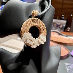 Bohemian Style Raffia & Cloth Dangle Stud Earrings&nbsp;FS-WG07AB6-01