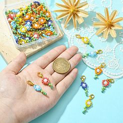 50Pcs 5 Colors Flower Glass Seed Bead Pendant Decorations&nbsp;HJEW-CJ0001-09