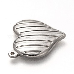 変色しない304ステンレススチールペンダント  ストライプ柄とハート  ステンレス鋼色  24.5x21.5x3.5mm  穴：1.2mm&nbsp;STAS-I170-16P