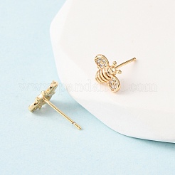 真鍮マイクロパヴェクリアキュービックジルコニアビースタッドピアス  18KGP本金メッキ  7.5x10mm&nbsp;EJEW-L278-10G