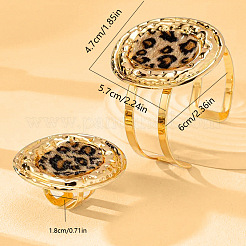 Oval with Leopard Print Pattern Alloy & Imitation Leather Cuff Bangles & Cuff Rings Sets&nbsp;FS-WG4B1E8-01
