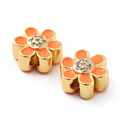 Flower Brass Micro Pave Clear Cubic Zirconia Beads&nbsp;KK-G419-06G-01