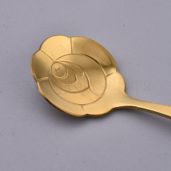 ステンレス鋼のローズスプーン  磁器ハンドル付き  食器キッチン用  カフェ  ゴールドカラー  ピンク  120x29x12mm&nbsp;STAS-WH0014-60G-C