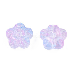 透明なスプレー塗装ガラスビーズ  ツートン  花  パールピンク  12.5x13x6mm  穴：1mm&nbsp;GLAA-N035-029-G02