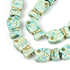 スプレープリント合成ターコイズビーズ連売り  魚  アクアマリン  19~20x11x6mm  穴：1.2~1.4mm  約20個/連  14.96~15.16''（38~38.5センチメートル）&nbsp;TURQ-T004-16A