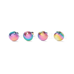 イオンプレーティング（IP）304ステンレススチールスタッドピアス金具  カン付き  フラットラウンド  虹色  10x1mm  穴：1.5mm  ピン：0.8mm&nbsp;STAS-K184-03-03M