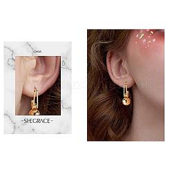 女性用ステンレススチール製ラウンドボールダングルスタッドピアス  ゴールドカラー  30x10x10mm  ピン：0.8mm&nbsp;JE1107A