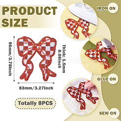 ポリエステル製衣類パッチ8個  市松模様の蝶結び  レッド  96x83x1.5mm&nbsp;DIY-TA0015-30C