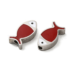 304ステンレススチールビーズ  エナメル  ステンレス鋼色  魚  レッド  7x13.5x3mm  穴：1.8mm&nbsp;STAS-C074-10P-04