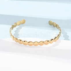 女性用 304 ステンレススチール オープンカフバングル  ゴールドカラー  ラウンド  1/4インチ（0.6cm）  内径：2-1/4x2インチ（5.75x5.05cm）&nbsp;BJEW-K293-01A-G