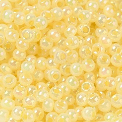 ガラスシードビーズ  セイロン  丸い穴  ラウンド  シャンパンイエロー  4x3mm  穴：1.2mm  7650個/ポンド&nbsp;SEED-H002-H-1302