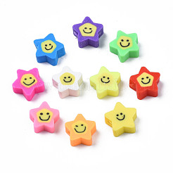 手作り樹脂粘土ビーズ  笑顔で主演  ミックスカラー  7.5~9x8.5~9x3.5~4mm  穴：1.6mm&nbsp;CLAY-N011-45A