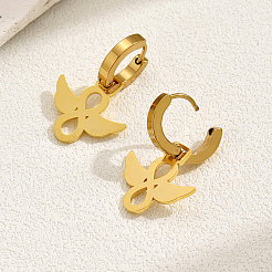 ファッショナブルな201ステンレススチール製ウィングフープピアス  18KGP本金メッキ  28x18mm&nbsp;OI0836